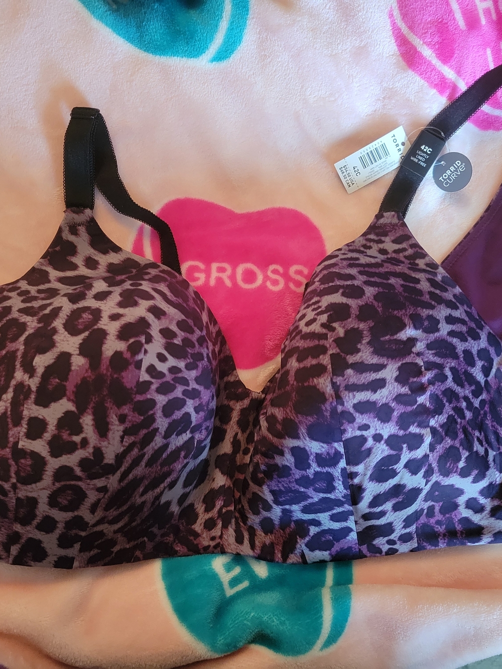 Purple Leopard Print T-Shirt Bra with Smooth Molded Cups